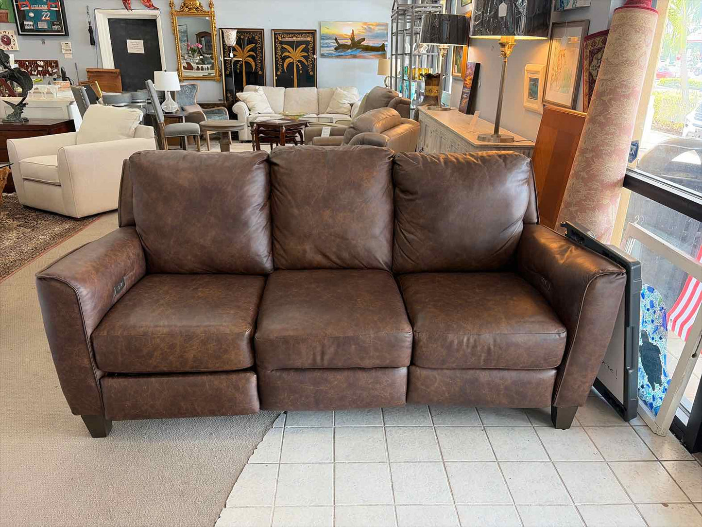 Dark Leather Power Reclining Sofa