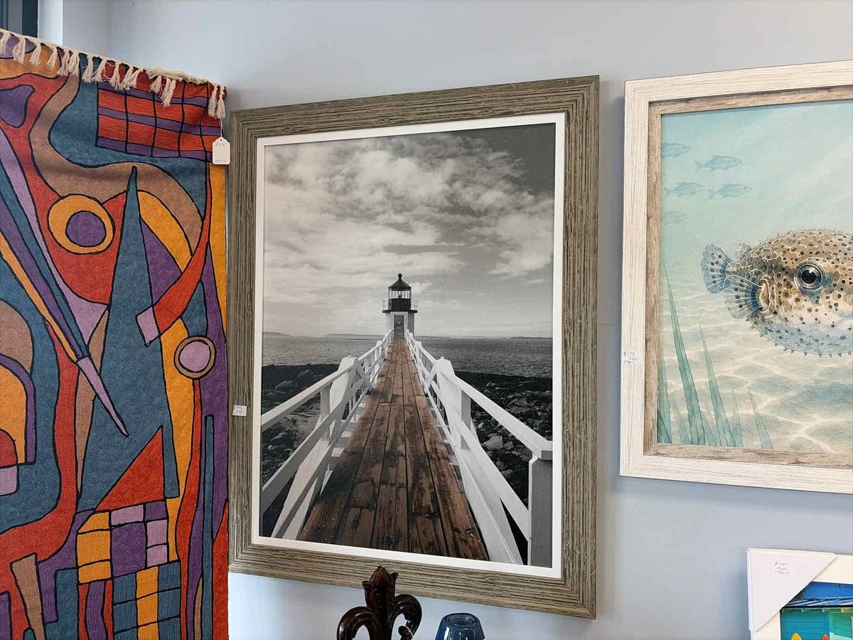 Brand New Lighthouse Coastal Print with Gray Two-Layer Frame