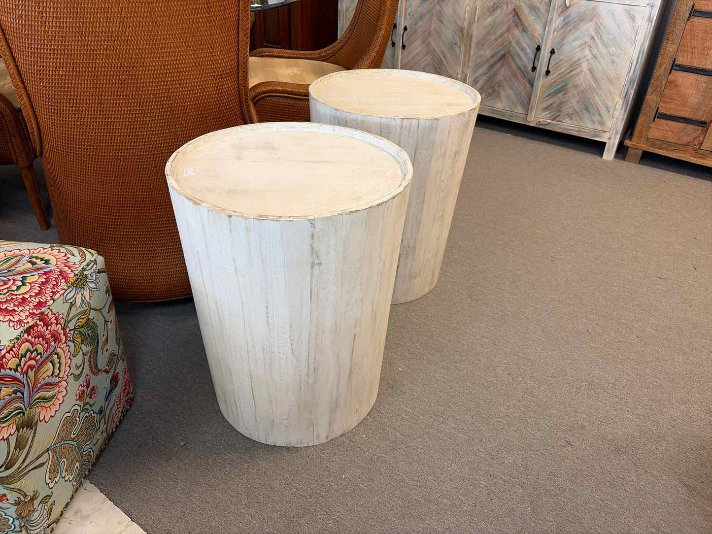 Mango Wood White Drum End Table