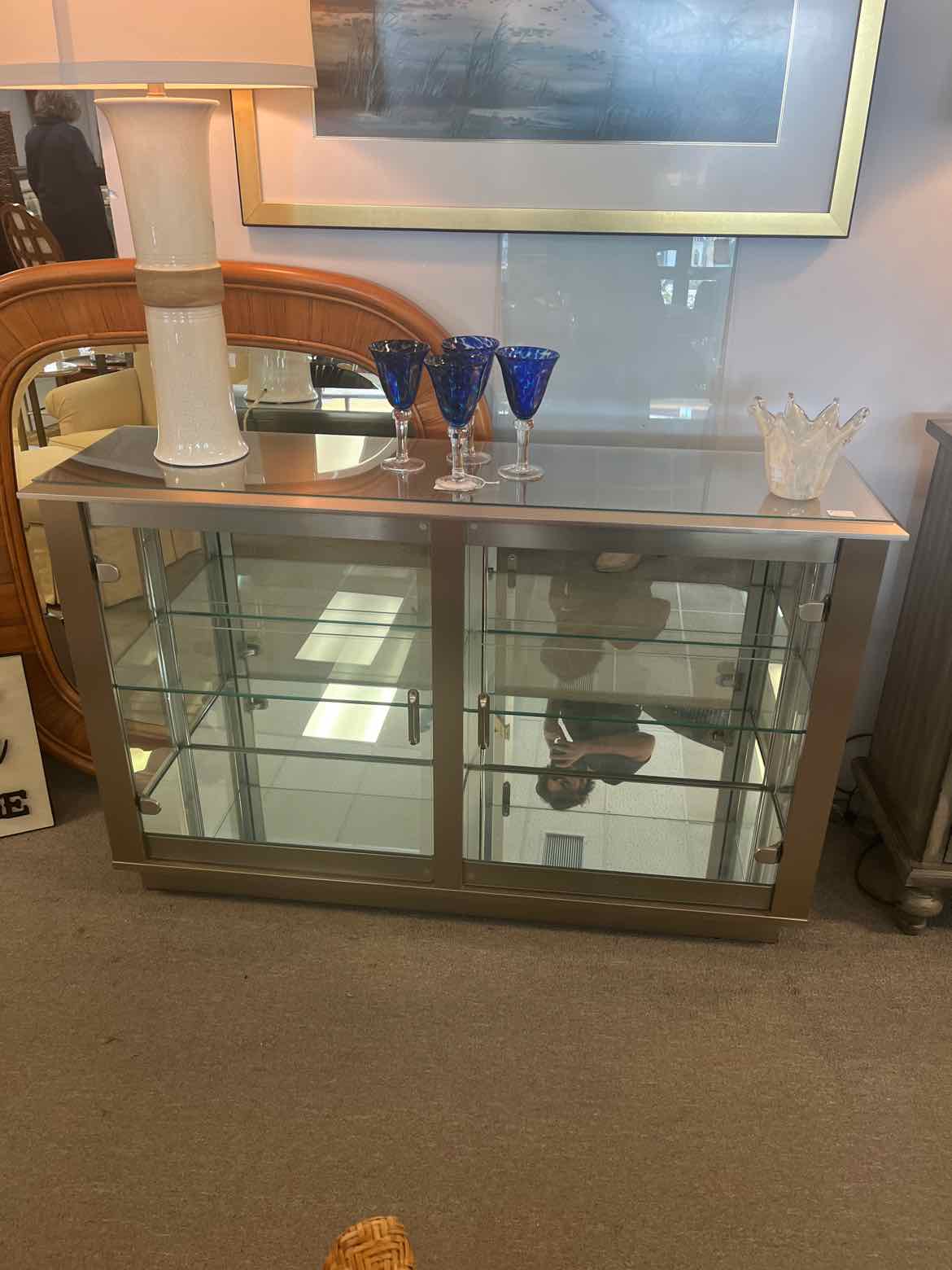 Lighted Glass Front Console Cabinet – Chrome Frame
