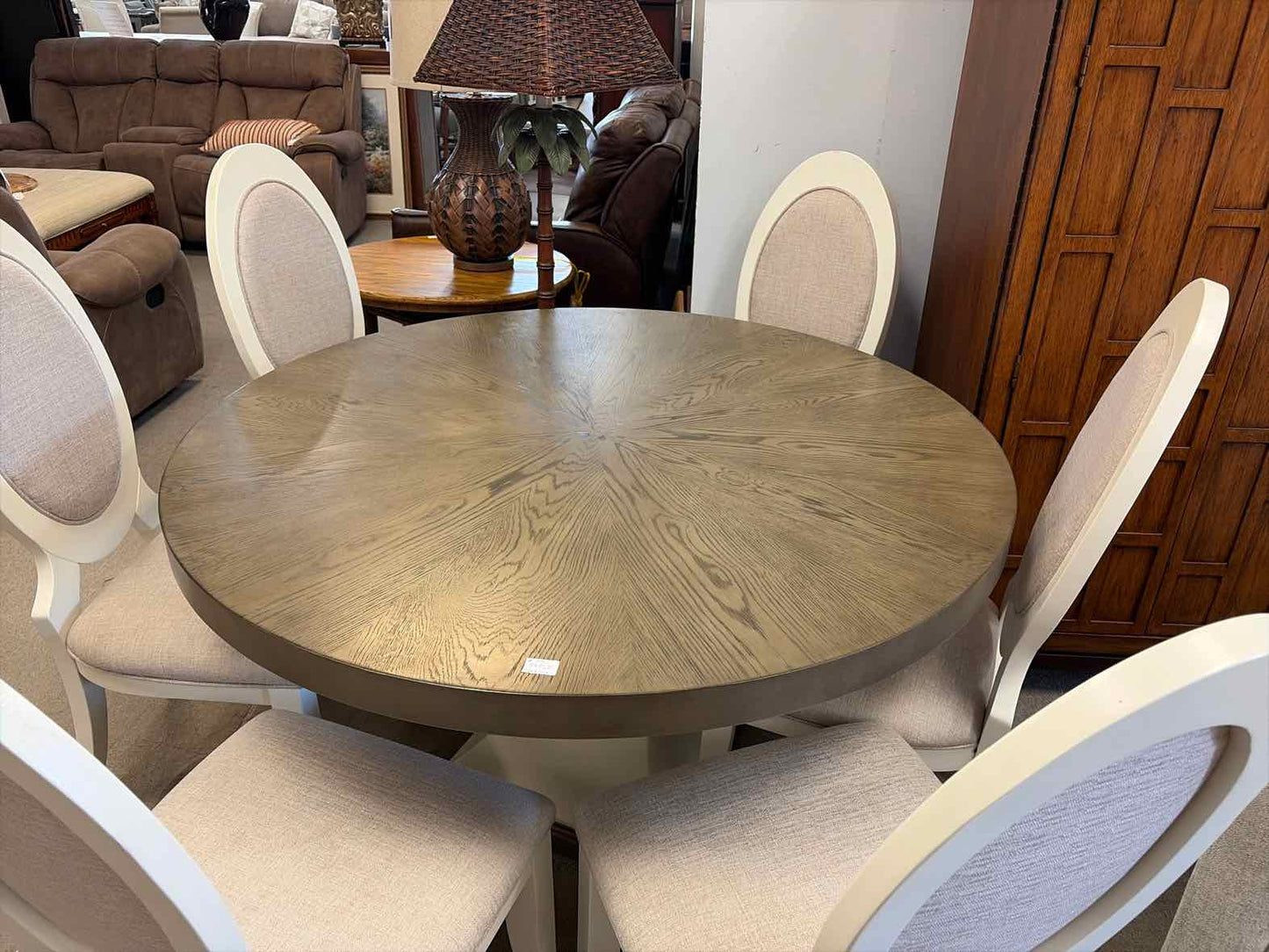 Gray Round Wood Dining Table – Farmhouse Style