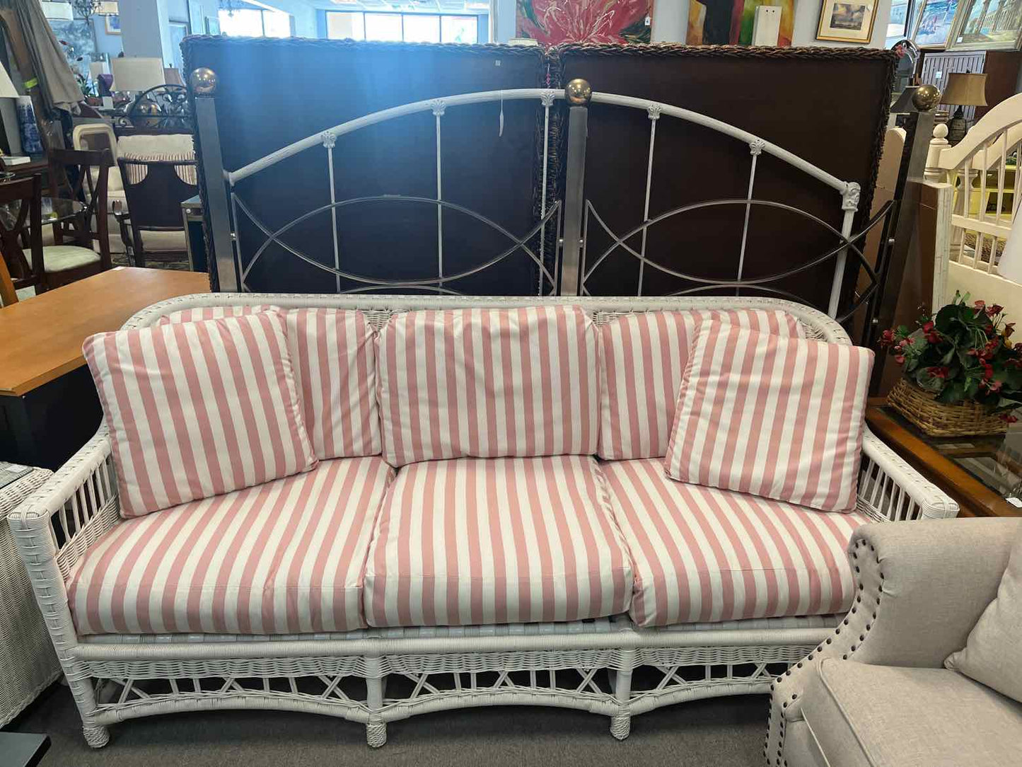 Patio Sofa – Pink & White Striped Cushions