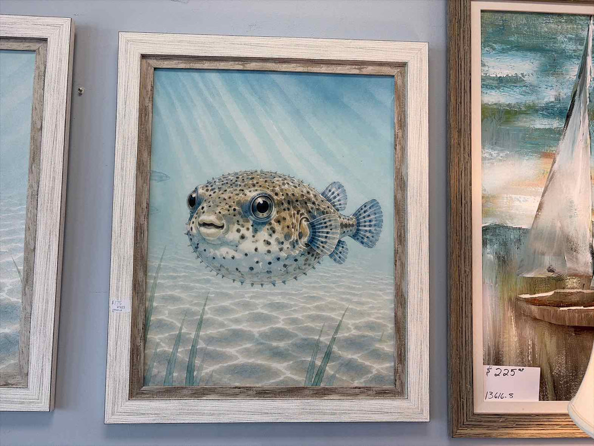Brand New Never-Used Pufferfish Print with White Frame