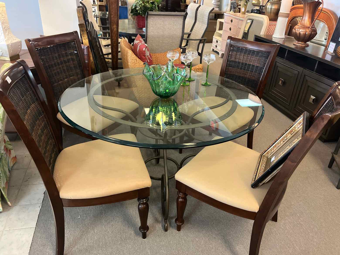 Round Glass Top Dining Table – Metal Base (Table Only)