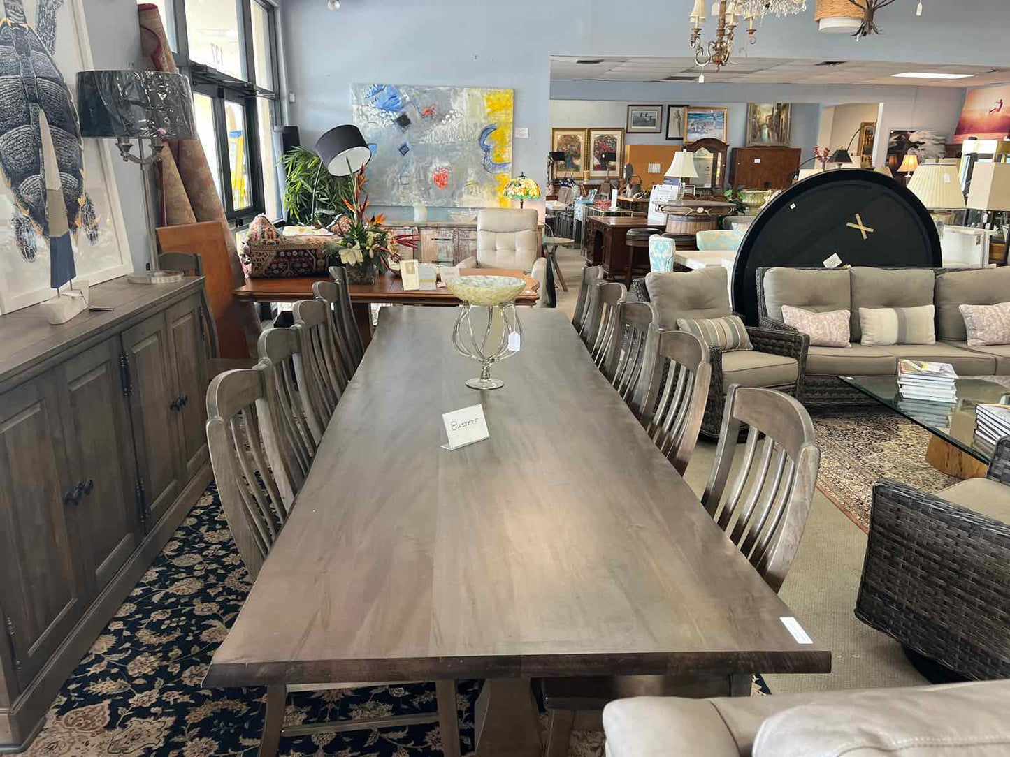 Bassett Live Edge Rectangular Dining Table – 12 Chairs