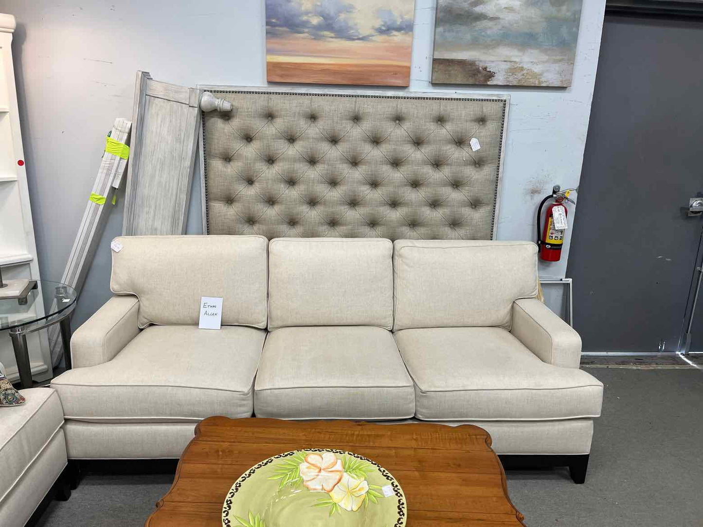 Ethan Allen Light Fabric Sofa – 3 Seat Living Room Couch