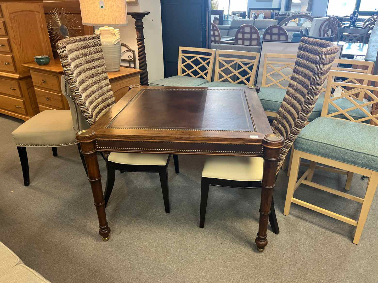 Dark Wood Game Table – Leather Top Insert