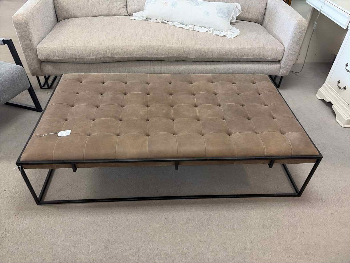 Brown Tufted Coffee Table Ottoman with Metal Base