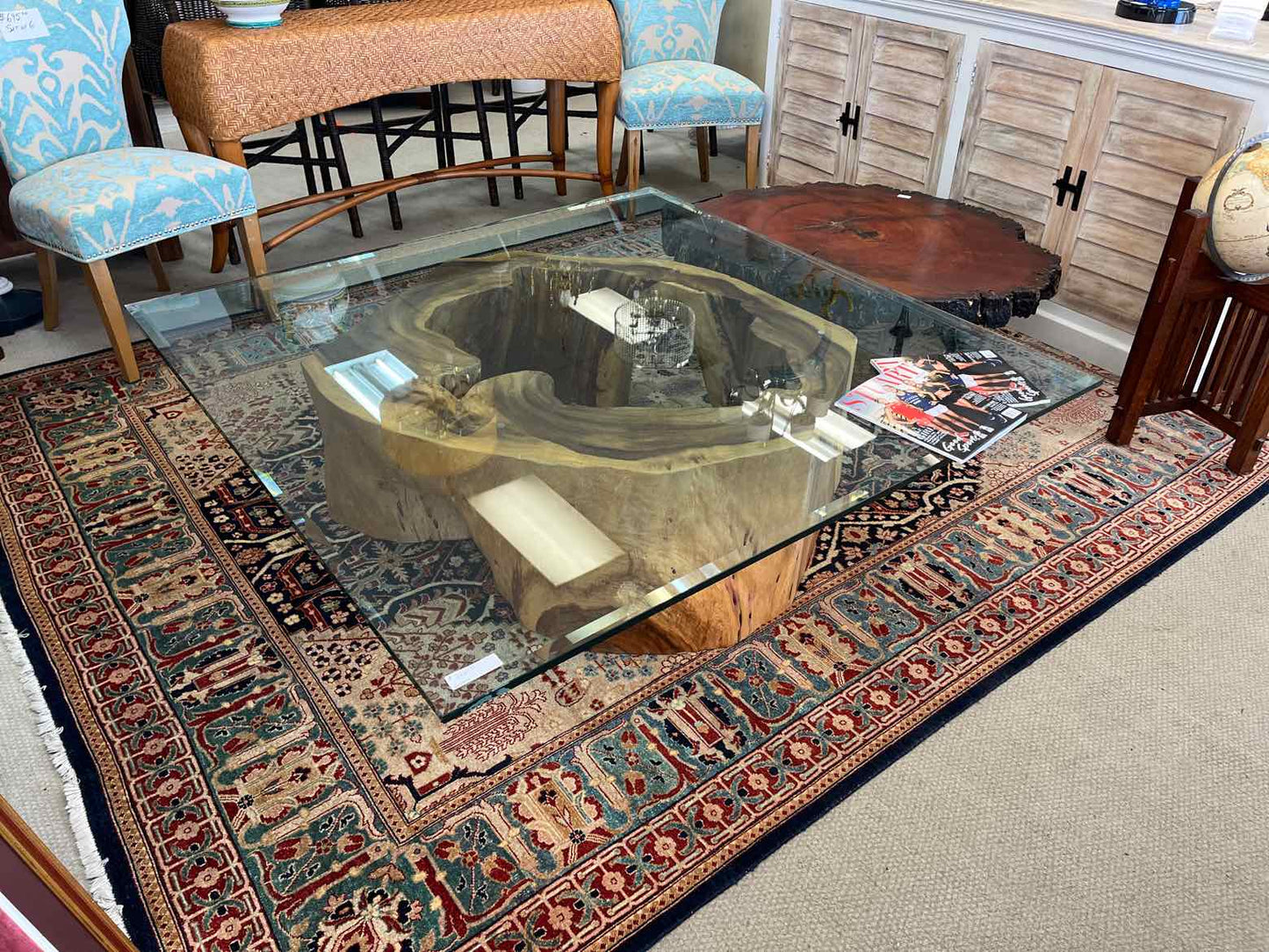 Full Tree Trunk Coffee Table – Glass Top