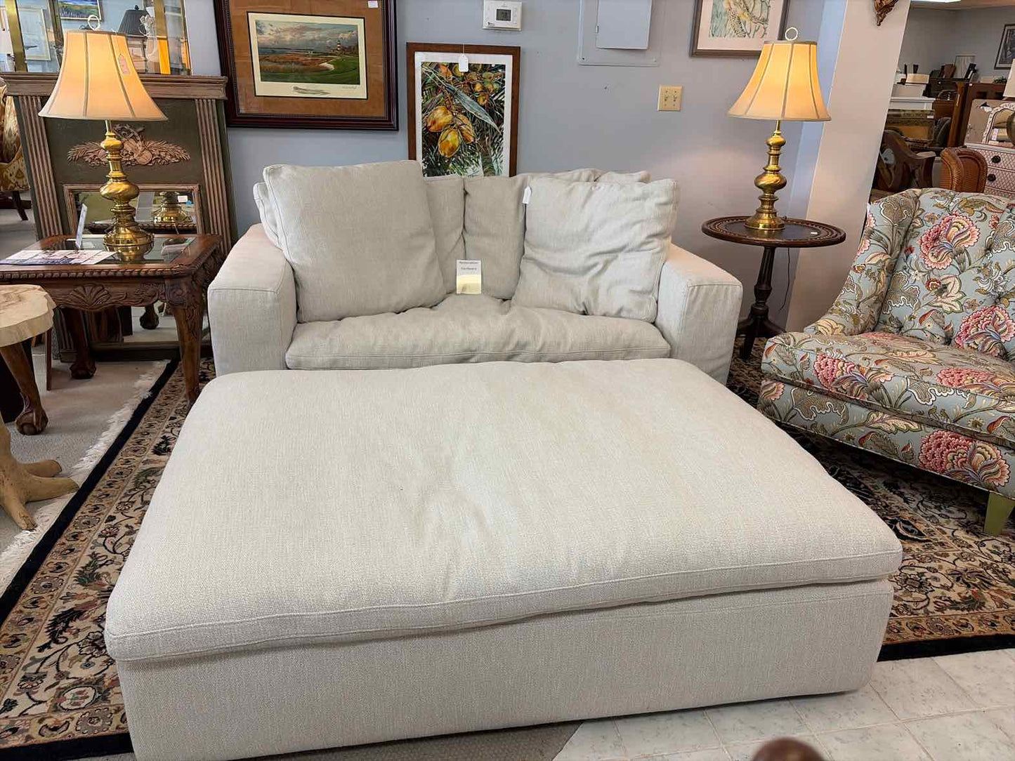 Restoration Hardware Oversized Loveseat & Ottoman – Gray Upholstered