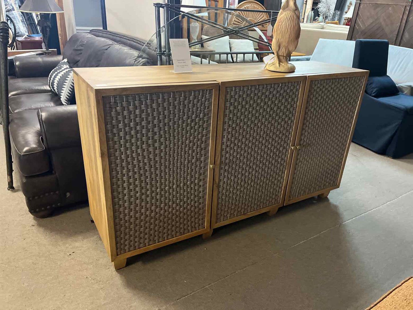 63” Mango Wood Console – Woven Door Design Cabinet
