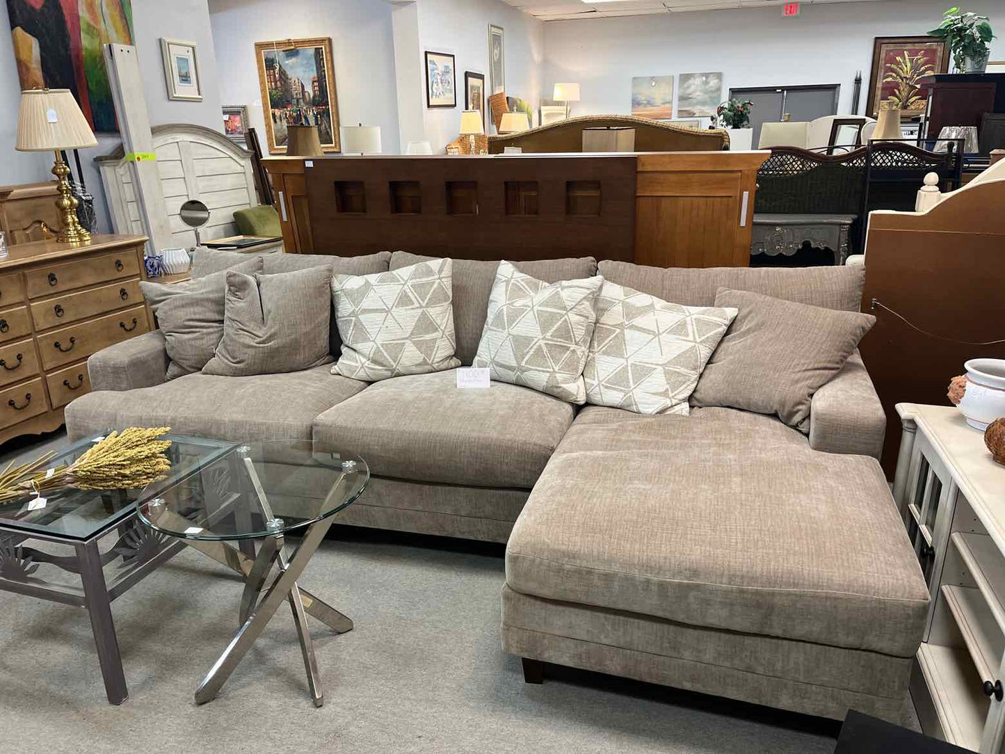 Havertys Plush Sofa with Chaise Lounge – Gray Brown Sectional