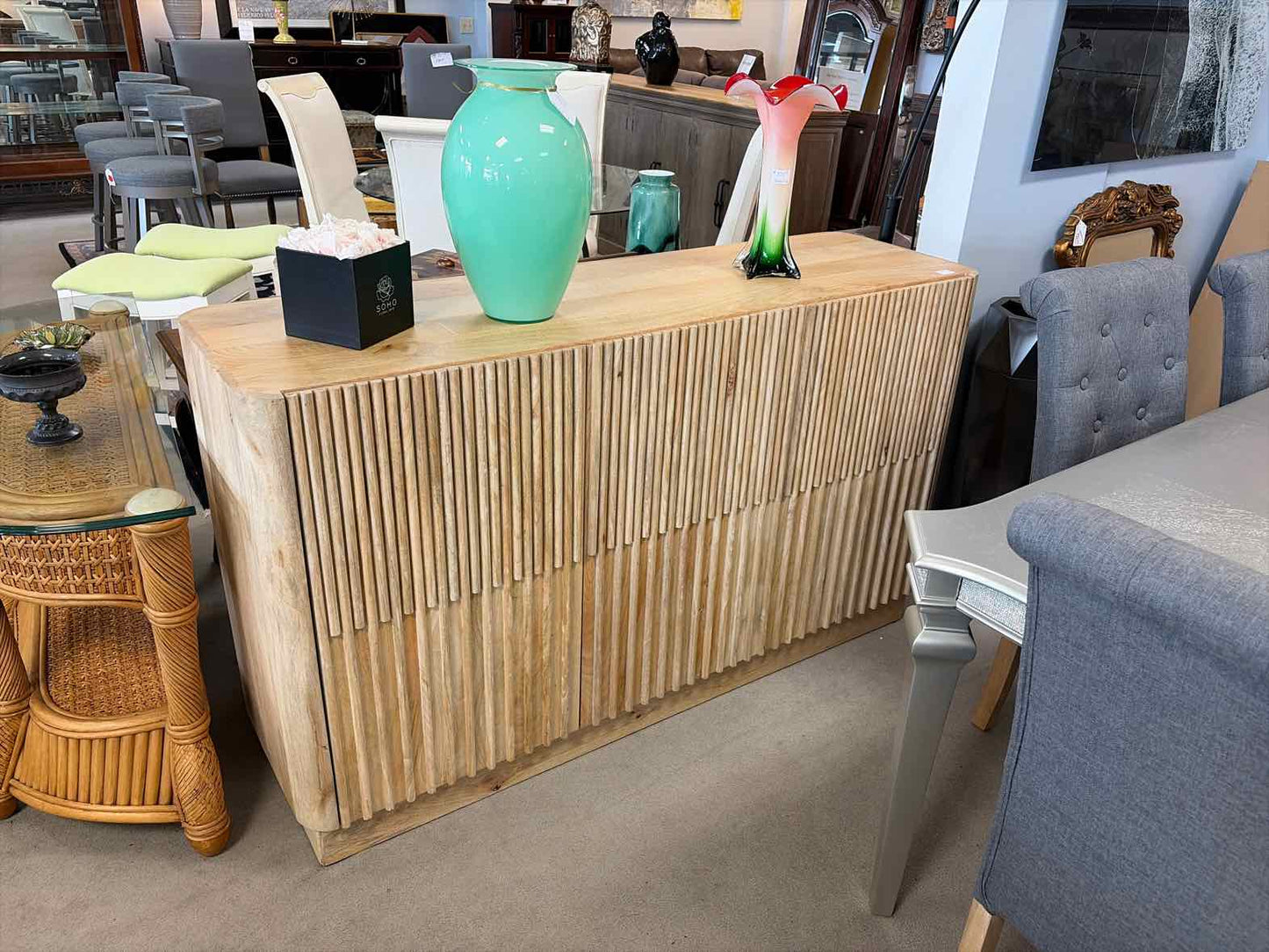 Mango Wood Beveled Door Console – Natural Wood Finish