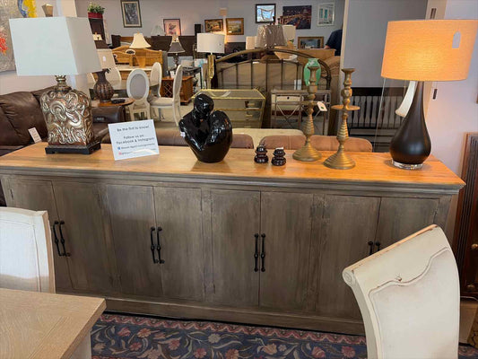 Brand New 99" Dark Gray Mango Wood Cabinet – 8 Doors with Natural Wood Top
