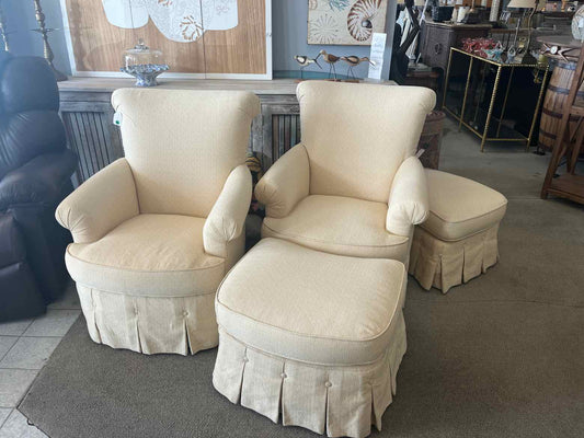 Pair of Drexel Heritage Living Room Chairs with Ottomans