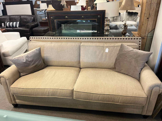 Bernhardt Style Beige Sofa – Nailhead Trim