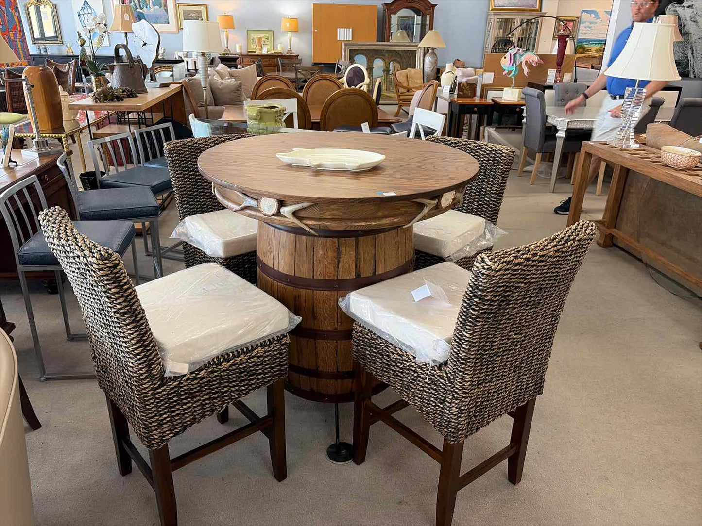 Rustic Barrel Bar with Real Horn Accents