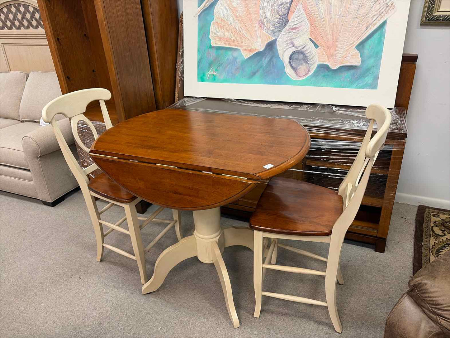 Two-Tone High-Top Drop Leaf Dining Table & Chairs