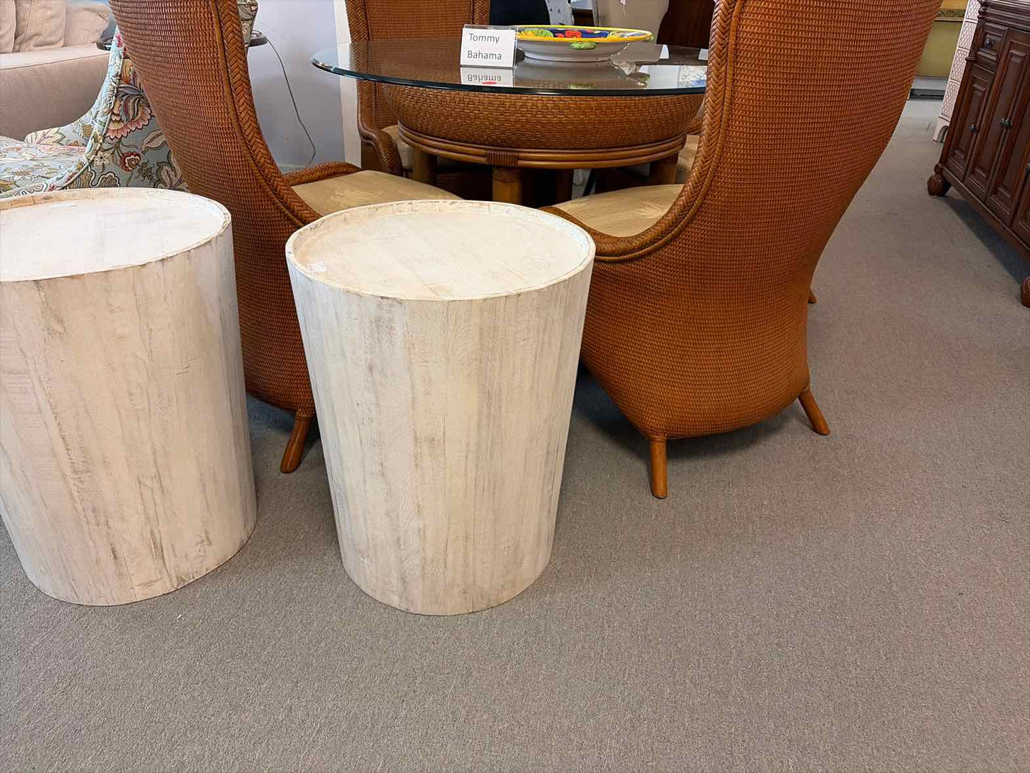Mango Wood White Drum End Table