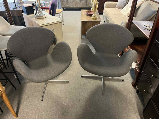 Modern Gray Swivel Chairs – Chrome Base (Pair)