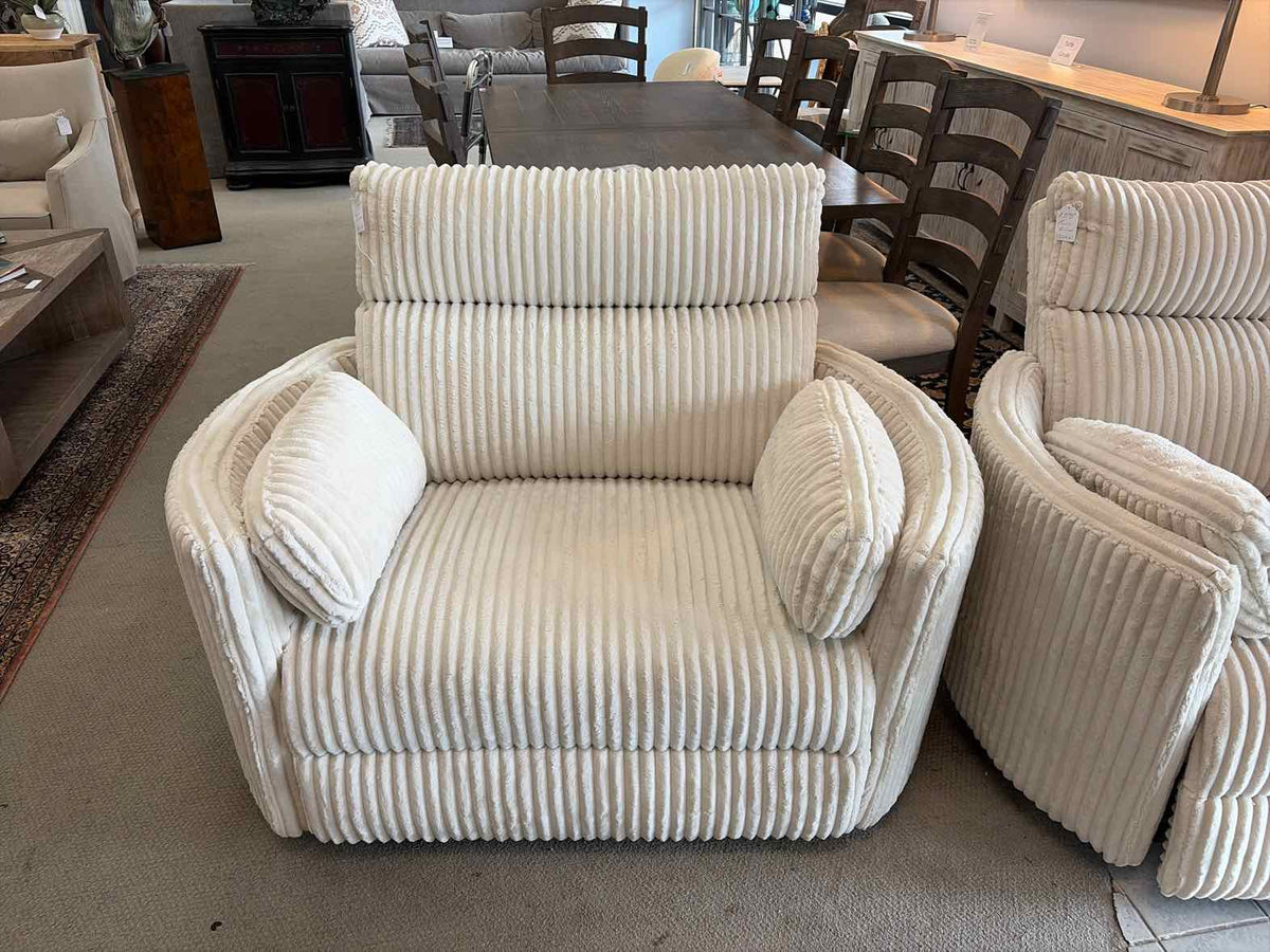 Oversized Off-White Plush Recliner & Rocker with USB Ports