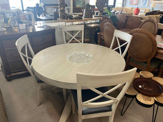 Solid Wood Off-White Round Dining Table – 4 Chairs