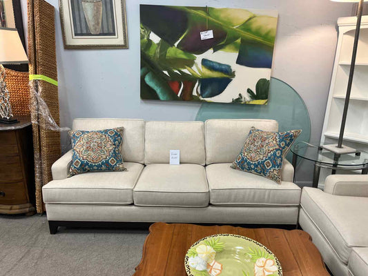 Ethan Allen Light Fabric Sofa – 3 Seat Living Room Couch