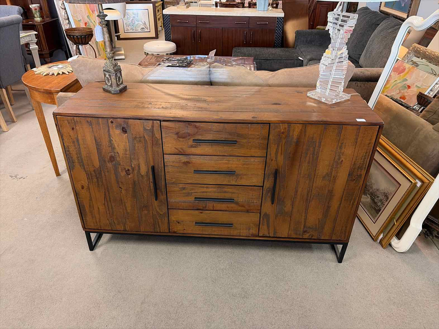 Farmhouse Natural Wood Console – 2 Doors & 4 Drawers