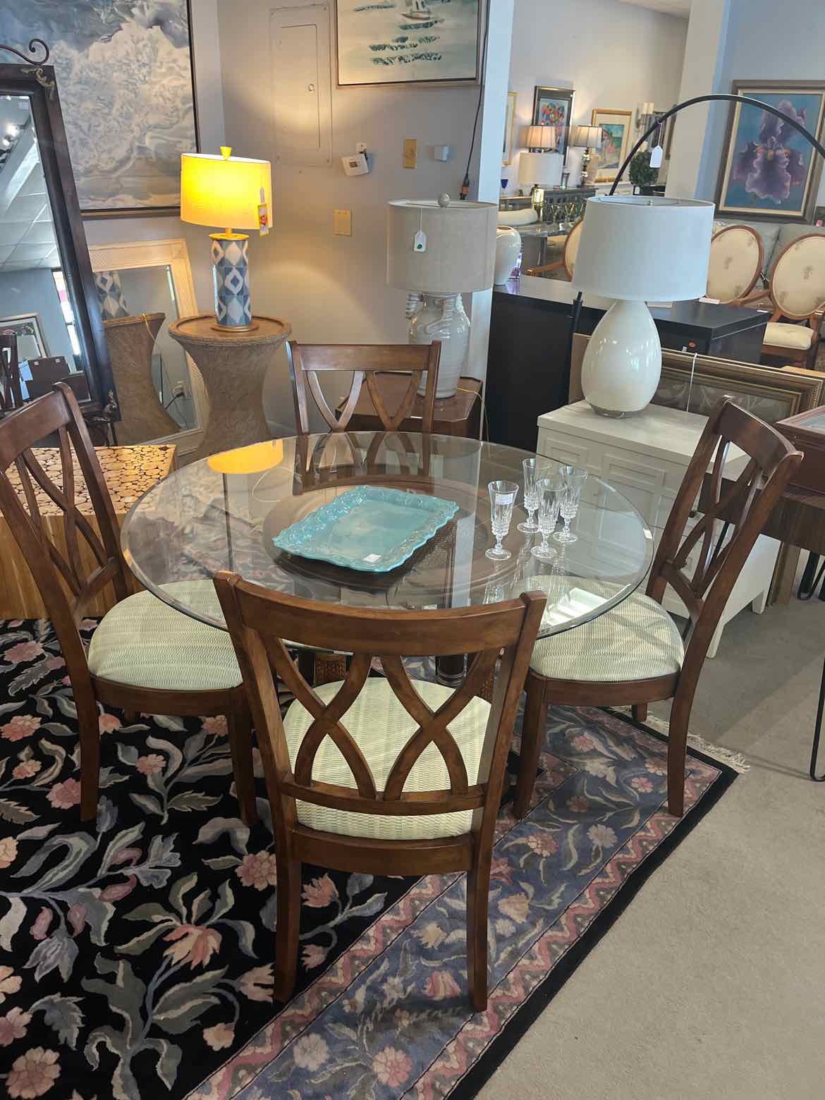 Round Glass Top Table & 4 Chairs