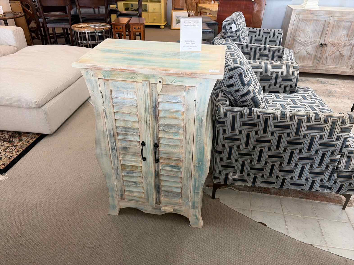 Brand New Mini Bombay Cabinet – Blue & White Mango Wood Coastal Style
