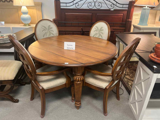 Tommy Bahama Round Dining Table – 52” with 4 Palm Tree Chairs