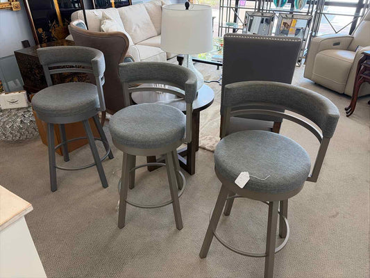 Set of 3 Amisco Swivel Bar Stools – Upholstered with Metal Base