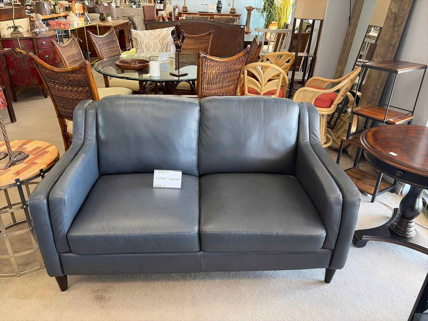 Chateau d'Ax Navy Blue Leather Loveseat