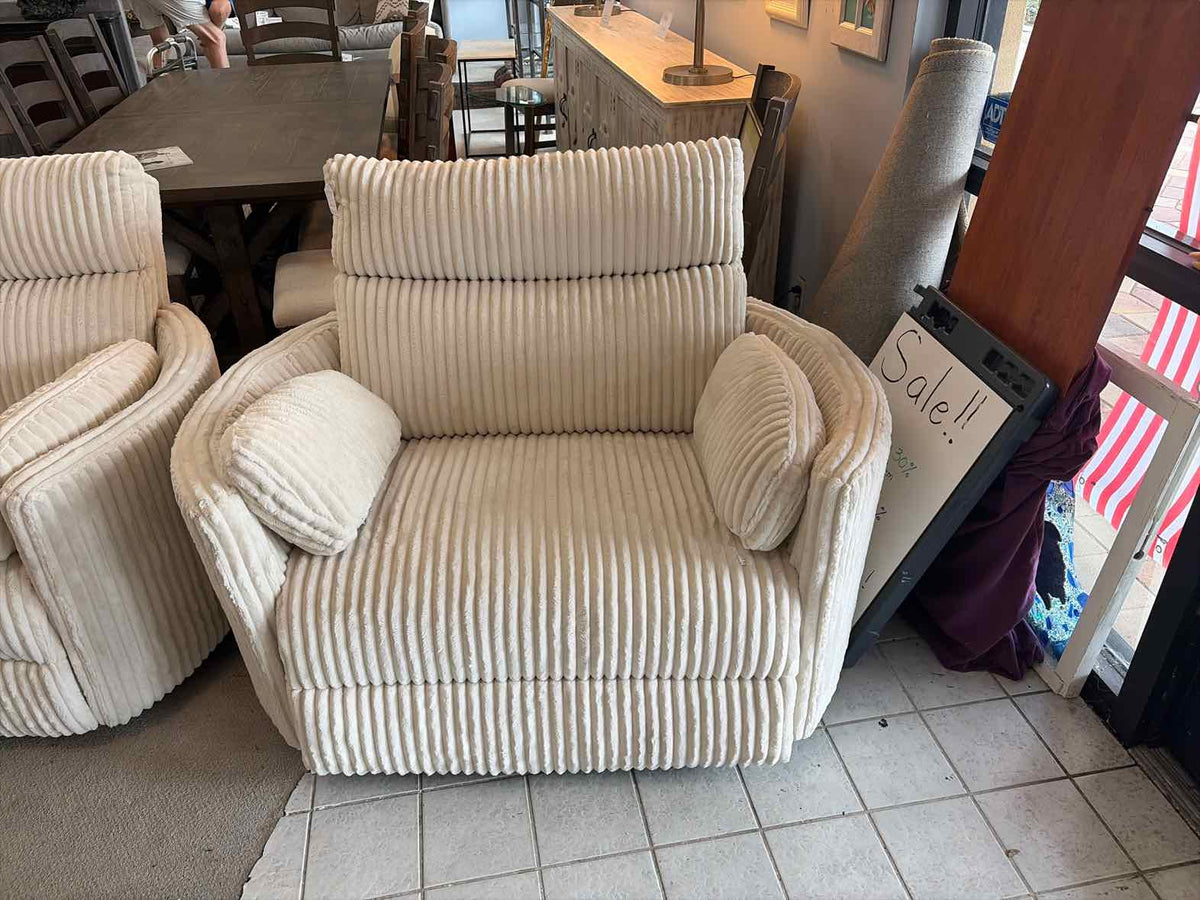 Oversized Off-White Plush Recliner & Rocker with USB Ports