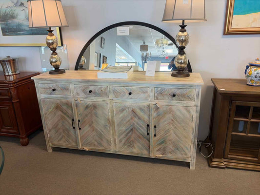 Brand New 76" Whitewashed Multi-Color Mango Wood Console – 4 Doors & 4 Drawers
