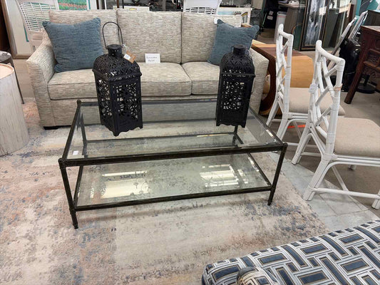 Glass & Iron Layered Coffee Table – Modern Living Room Table
