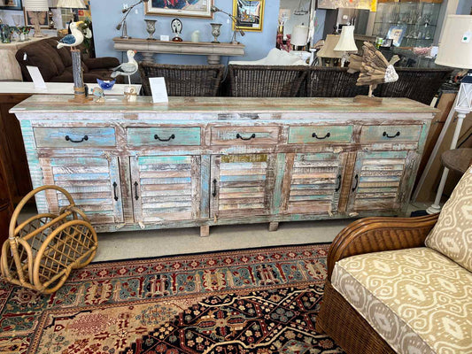 "New" Mango Wood Multi Colored Extended Console