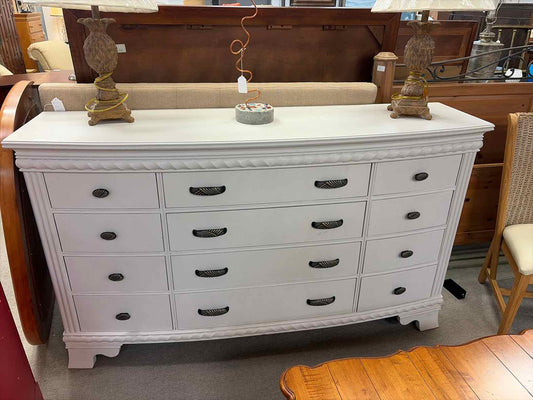 Large White 12-Drawer Dresser – Black Handles