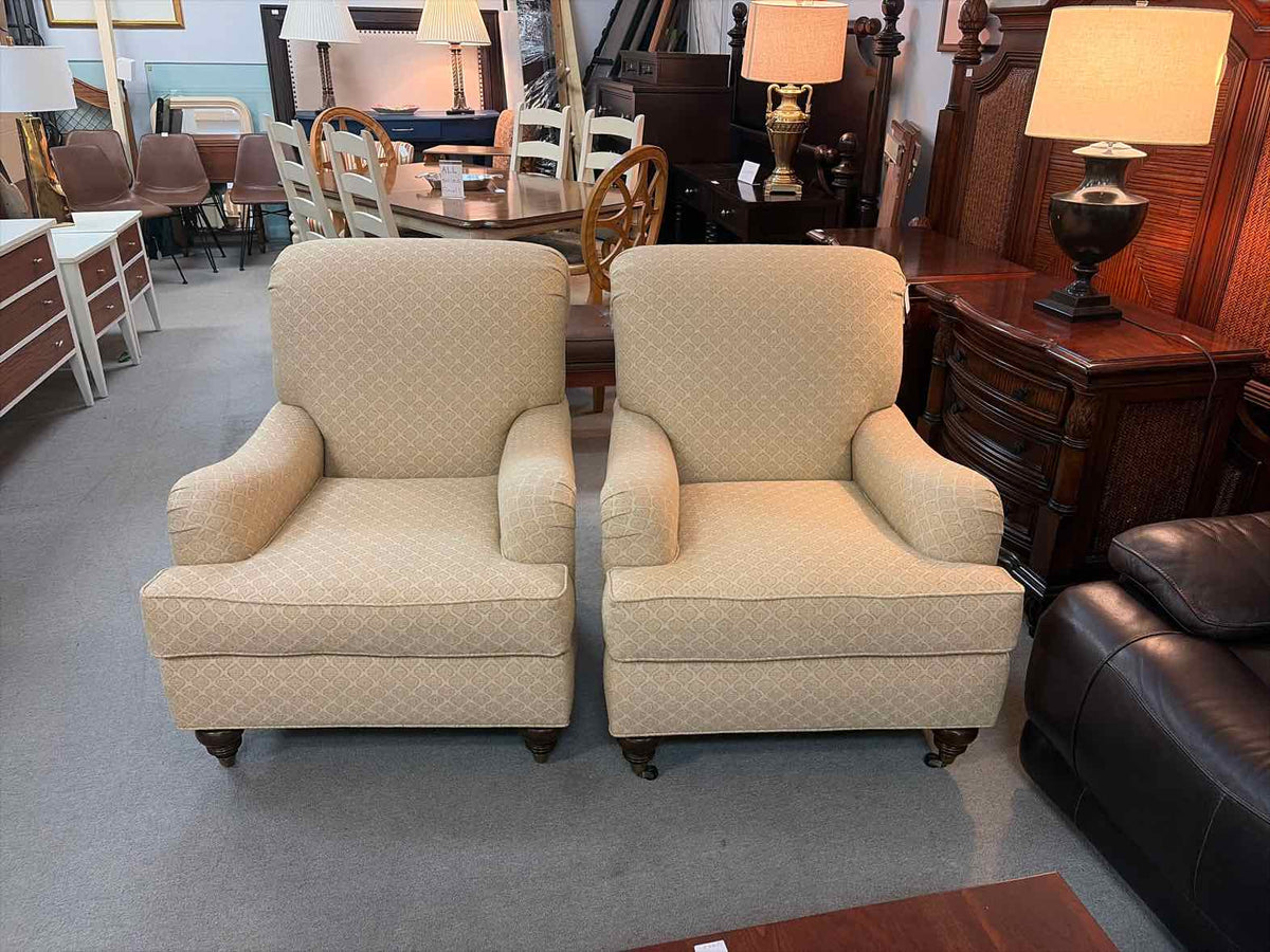 Beige Upholstered Living Room Chairs – Pair