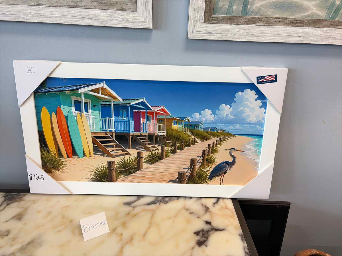 Brand New Colorful Beach Huts Metal Wall Art