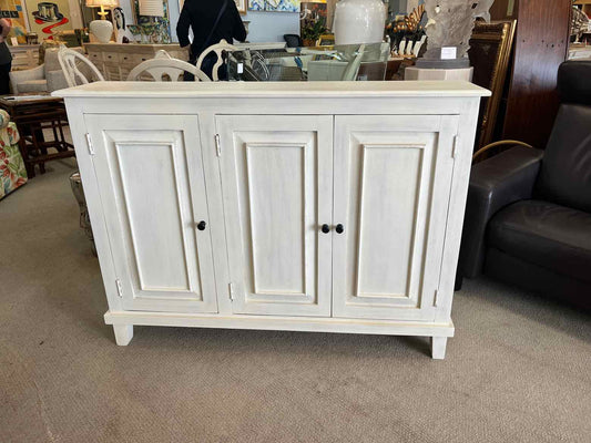 Slim White Mango Wood Cabinet – Modern 3 Door Design