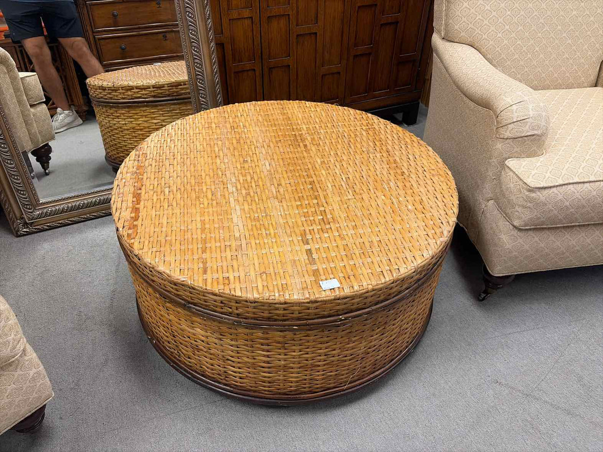 Beige Rattan Round Coffee Table